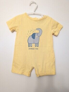 🌸 4/25$ Tex Yellow Kids' Romper with Elephant Graphic - Cotton 3 M